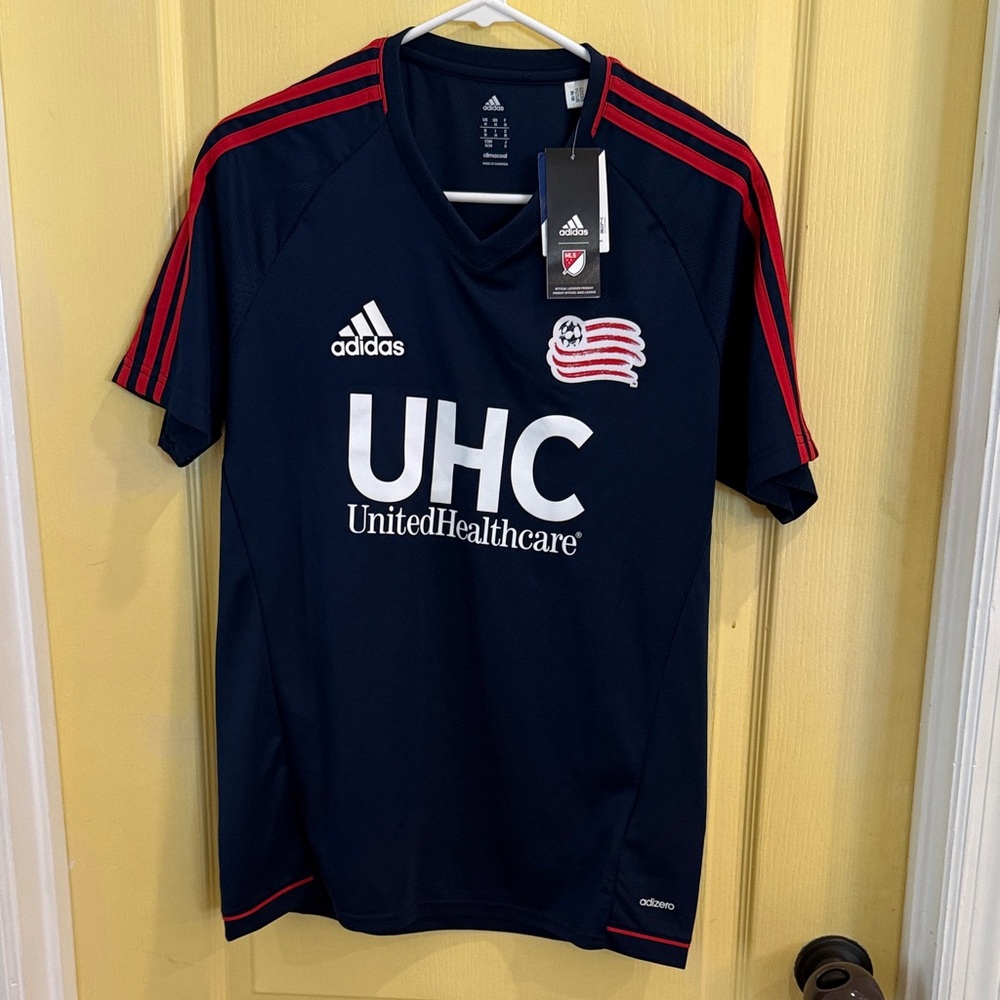adidas Navy Soccer Jersey with Red Stripe Accents
